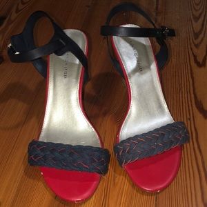 Tommy Hilfiger summer cork wedge. Red & blue. 8